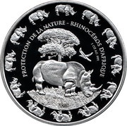 1000 Francs CFA African Rhinoceros, Benin, 2015 reverse image