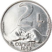 2 Lire Municipality Code, San Marino, 1991 reverse image