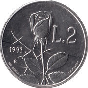 2 Lire Rose, San Marino, 1993 reverse image