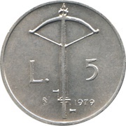 5 Lire Crossbow, San Marino, 1979 reverse image