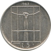 5 Lire Threat of Nuclear War, San Marino, 1983 reverse image