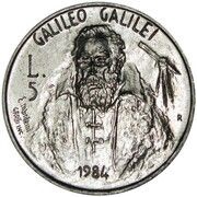 5 Lire Galileo Galilei, San Marino, 1984 reverse image