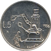 5 Lire Robot Control, San Marino, 1986 reverse image