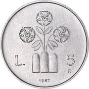 5 Lire Montegiardino, San Marino, 1987 reverse image