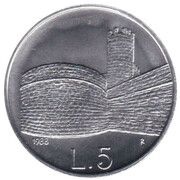 5 Lire Torrione del Macello reverse image