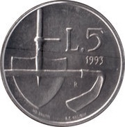 5 Lire Spade and Hoe reverse image