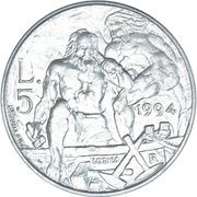 5 Lire Marinus and Saint Leo, San Marino, 1994 reverse image