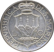 10 Lire Prova, San Marino, 1931 reverse image