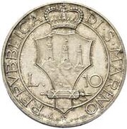 10 Lire Prova, San Marino, 1932 reverse image