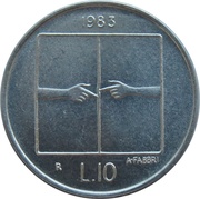 10 Lire Threat of Nuclear War, San Marino, 1983 reverse image