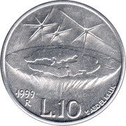 10 Lire The ancient land, San Marino, 1999 reverse image