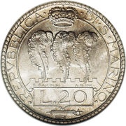 20 Lire, San Marino, 1931-1936 reverse image