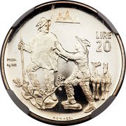 20 Lire Trial Strike, San Marino, 1972 reverse image