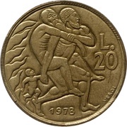 20 Lire Human Solidarity, San Marino, 1973 reverse image