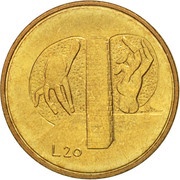 20 Lire Hands, San Marino, 1976 reverse image