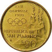 20 Lire Pole Vaulting obverse image
