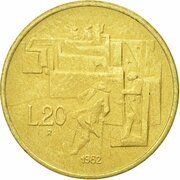 20 Lire Elimination of marginalization, San Marino, 1982 reverse image