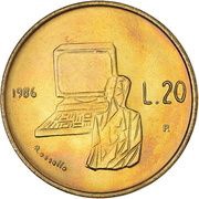20 Lire Computer, San Marino, 1986 reverse image