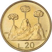 20 Lire Resumption of Coinage, San Marino, 1987 reverse image