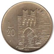20 Lire Porta del Teatro, San Marino, 1988 reverse image