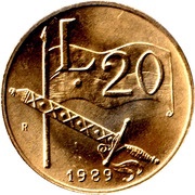 20 Lire Sovereignty, San Marino, 1989 reverse image