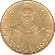 20 Lire Thomas Aquinas, San Marino, 1996 reverse image