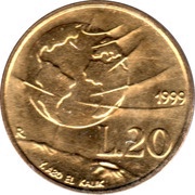 20 Lire The earth today, San Marino, 1999 reverse image