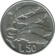 50 Lire Fishes, San Marino, 1975 reverse image