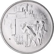 50 Lire Racial tolerance, San Marino, 1982 reverse image