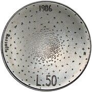 50 Lire Splitting of the Atom, San Marino, 1986 reverse image