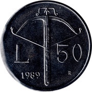 50 Lire The defence, San Marino, 1989 reverse image