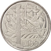 100 Lire The Dissemination of Culture, San Marino, 1973 reverse image
