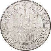 100 Lire The earth wounded by the useless massacre obverse image