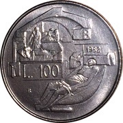 100 Lire Citizens' right to health, San Marino, 1982 reverse image