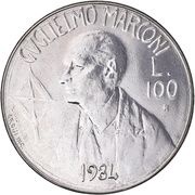 100 Lire Guglielmo Marconi, San Marino, 1984 reverse image