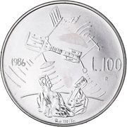 100 Lire Spaceship, San Marino, 1986 reverse image