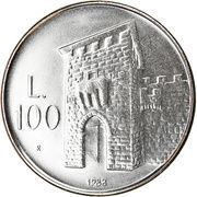 100 Lire Porta del Paese, San Marino, 1988 reverse image