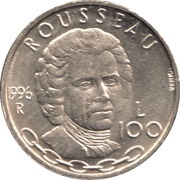 100 Lire Jean-Jacques Rousseau reverse image