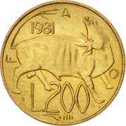 200 Lire F.A.O., San Marino, 1981 reverse image