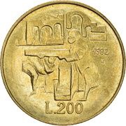 200 Lire Religious Tolerance, San Marino, 1982 reverse image