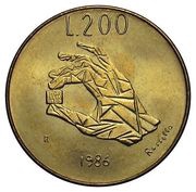 200 Lire Hand with Transistor, San Marino, 1986 reverse image