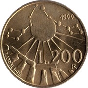 200 Lire The ancient sky, San Marino, 1999 reverse image