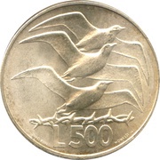 500 Lire Birds, San Marino, 1975 reverse image