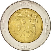 500 Lire Fight against hunger; FAO, San Marino, 1982 reverse image