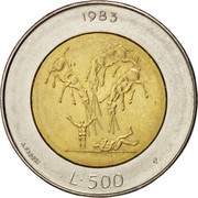500 Lire Threat of Nuclear War, San Marino, 1983 reverse image