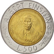 500 Lire Albert Einstein, San Marino, 1984 reverse image