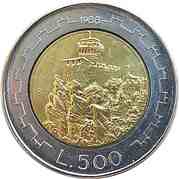 500 Lire Second tower reverse image