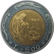 500 Lire The Holy stonemason Marino reverse image