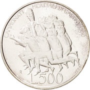 500 Lire World Cup Soccer Championship Games, San Marino, 1990 reverse image
