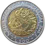 500 Lire Columbus, San Marino, 1992 reverse image
